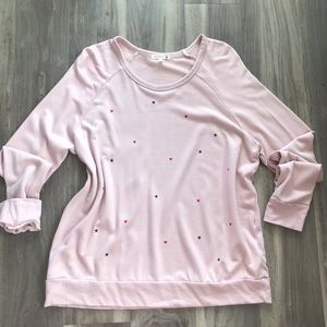 NWOT Sundry Heart Stars Pink French Terry Pullover